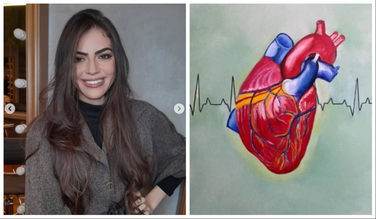 A modelo e artista plástica Kawara Welch e sua obra "Meu Coração em Sua Mão", simbolizando a obsessão pelo médico