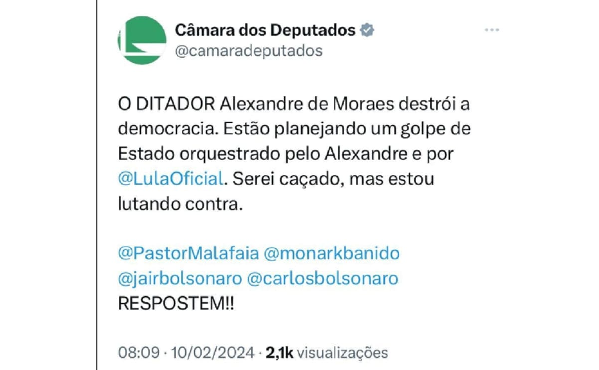 Câmara chama de 'injuriosa' mensagem publicada por hacker em perfil oficial no X (antigo Twitter)
