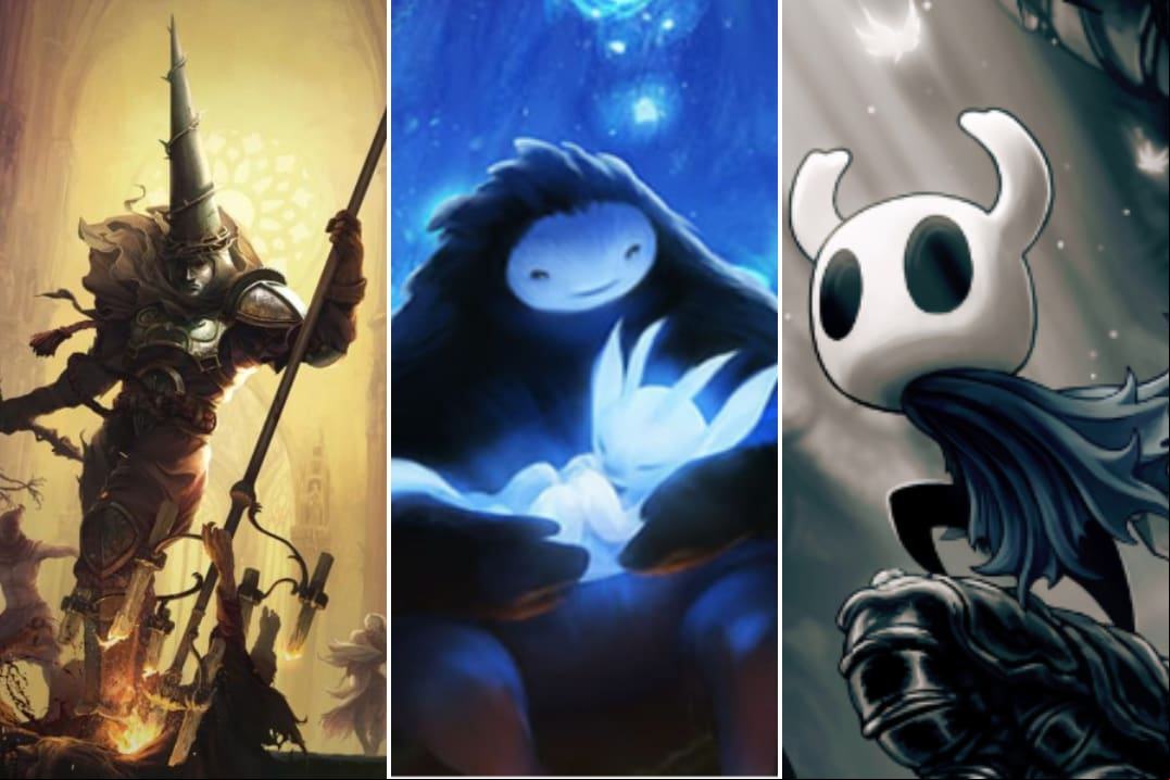 Blasphemous,  Ori and the Blind Fores e Hollow Knight  são jogos de sucesso do estilo metroidvania