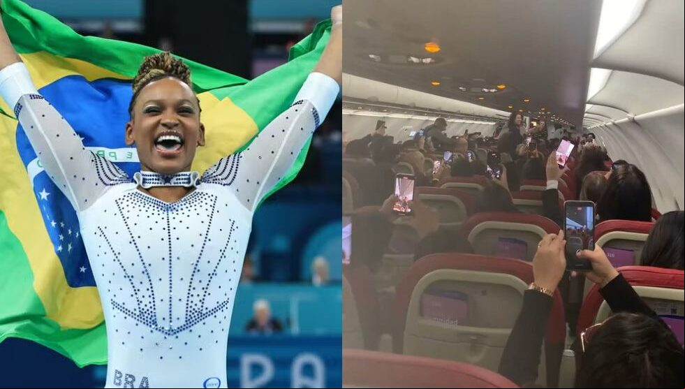 Vídeo mostra Rebeca Andrade sendo aplaudida em voo 